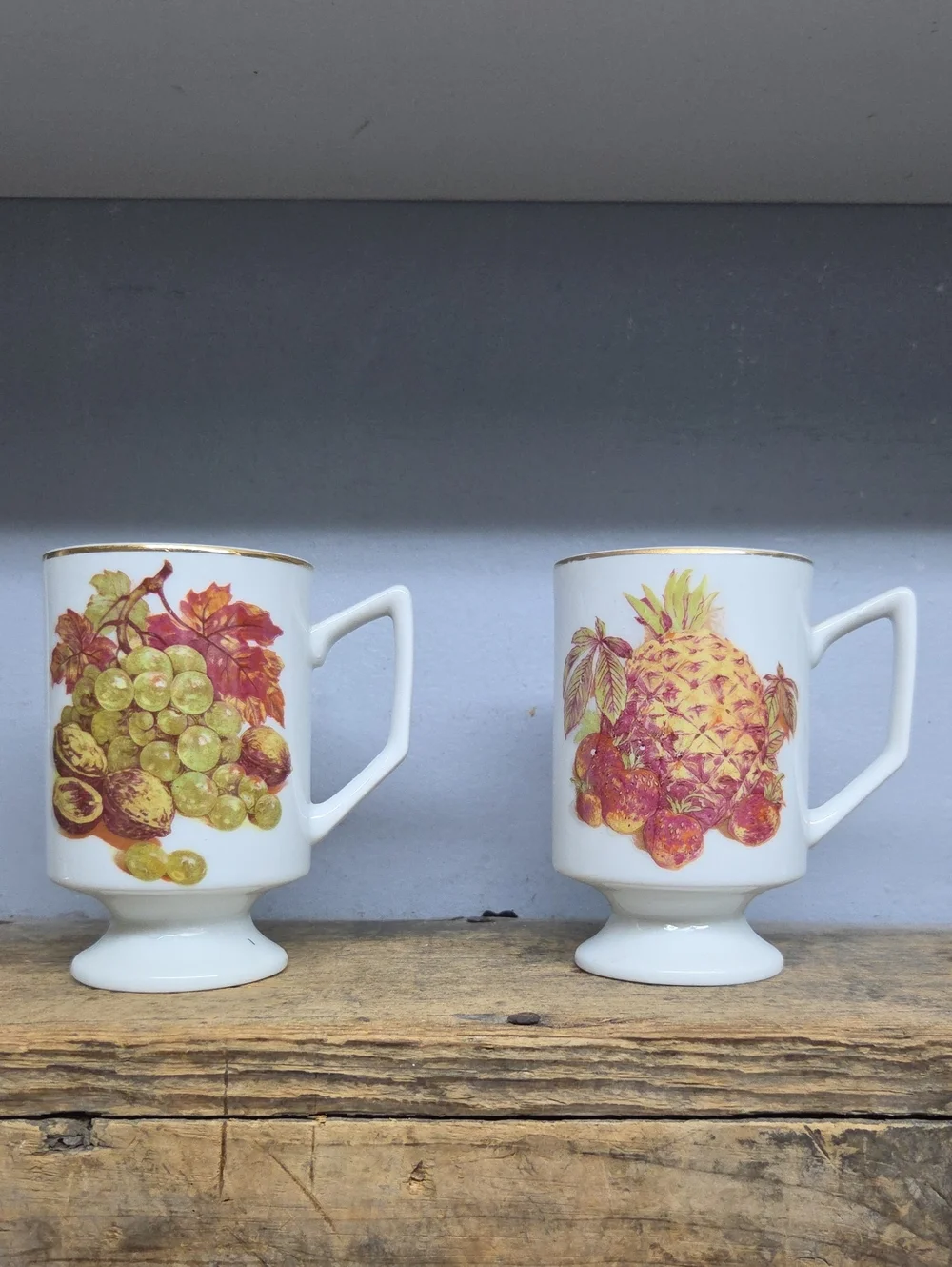 Vintage 1980's Porcelain Pedestal Mug Set Of 2